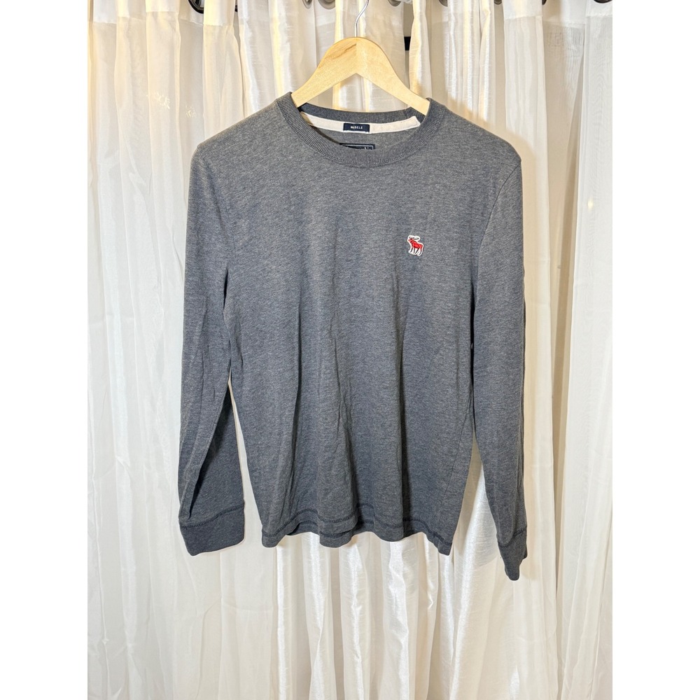 Abercrombie & Fitch Long Sleeve Tee Mens Small Gray Muscle Fit Logo Applique